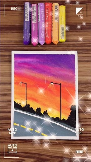 🌅Easy Sunset Road Drawing with Oil Pastels | Step-by-Step Scenery Art Tutorial
