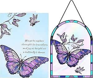 Butterfly Acrylic Suncatcher Card for Window Decor, Acrylic Suncatcher Window Hanging Decor with Greeting Card, for Her Him