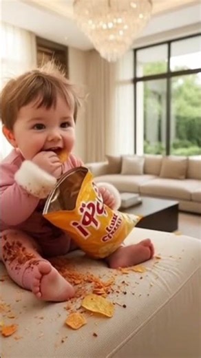Tiny muncher caught snacking like a pro—this baby and those chips are pure joy! #cute #baby #snack!