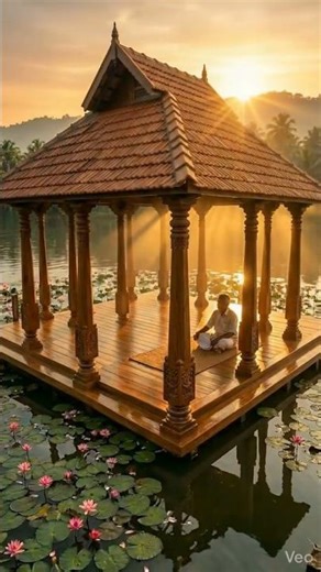 Floating Lotus Gazebo under 50 seconds 🌸Built on Water! #shorts #viral #peaceful #architecture