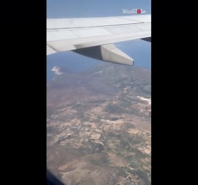Aerial view from a flight shows the devastating aftermath of a wildfire over Paliki, Greece