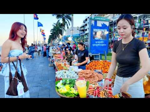 Amazing Street Food Walking Tour 2026! Best CAMBODIAN Food Market - Evening Riverside Market Walk