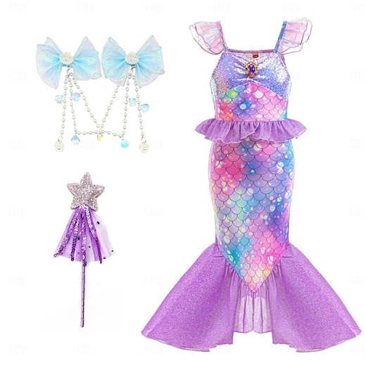The Little Mermaid Little Mermaid Mermaid Tail Aqua Princess Dress Halloween Dress Cosplay Costume Theme Party Costume Cosplay Movie Cosplay for Girls' Kid's Carnival Masquerade 2025 - $40.99