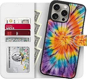 Amazon.com: LUMARKE Designed for iPhone 15 Pro Wallet Case - Detachable Flip Folio Cover - RFID Blocking 4 Card Slots Holder - Premium Leather Magnetic Kickstand - Protective Phone Case 6.1",Elegant Rainbow : Cell Phones & Accessories
