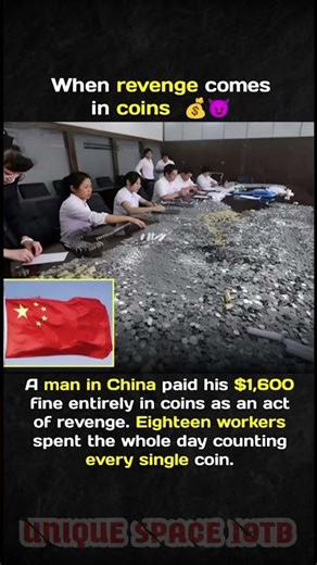"A Chinese man pays a $1,600 fine entirely in change, 18 workers count all day."