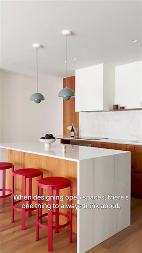 Open space design tip: When you design an open concept layout, everything is visible at once, the kitchen, the wardrobes, the living area. That’s why material selection matters so much. If finishes compete, the whole room feels messy. If they share tone, texture or warmth, the space feels calm and cohesive. In any home renovation, visual continuity is what makes an open-plan space actually work. #InteriorArchitecture #SmallApartment #LayoutDesign #DesignInspiration #KitchenDesign