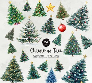 Christmas Tree Clipart, Christmas Graphics, Watercolor Christmas Illustrations, Christmas Decor Png, Christmas Clipart, Digital Download - Etsy