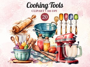 Cooking Tools Clipart, Kitchen Utensils, Chef Tools, Cook, Kitchen Accessories, Pot, Mixer, Rolling Pin, Transparent Png, Instant Download - Etsy
