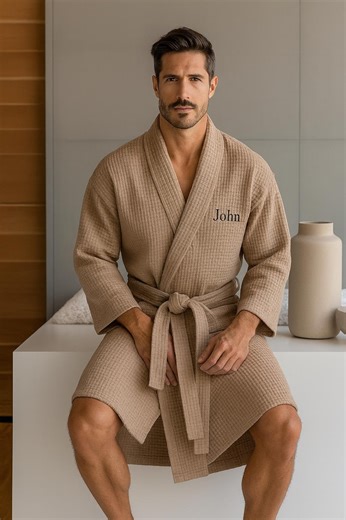 Personalized Gray Waffle Robe: Embroidered Men's Gift - Etsy