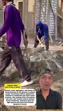 manual concrete mixing and masonry work using traditional hand tools