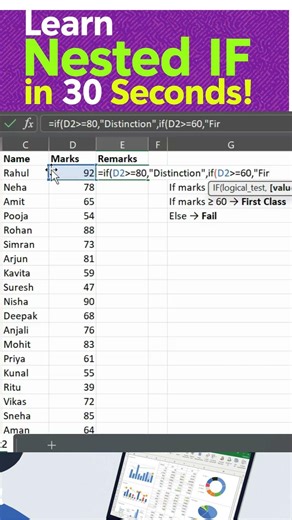 Nested IF in Excel Explained in 30 Seconds | Excel Trick #excel #exceltips #shorts #shortsfeed