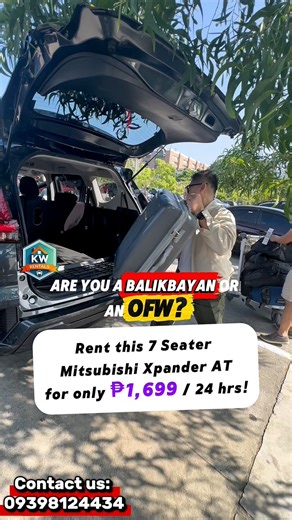 🎄✈️ Uuwi ka ba ngayong Pasko, OFW o Balikbayan? Make your holiday travels smooth and stress-free with our 7–8 seater brand-new MPV! 🚙 ✅ 30 Days – Unlimited Mileage ✅ As low as ₱1,699/day ✅ Airport Delivery in Davao ✅ BER Months Promo! 🎁 Perfect for family bonding, airport pick-ups, and holiday road trips! ❤️ 📩 Message us here on Facebook 📞 0939 812 4434 📍 KW Rent A Car by KW Rentals – Easy and Fast Booking, No Cash Deposit! #KWRentACar #CarRentalDavao #BalikbayanPromo #OFWRentACar #Christm