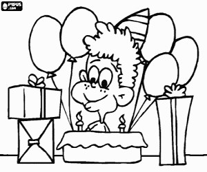 A little boy celebrates his birthday coloring page printable game