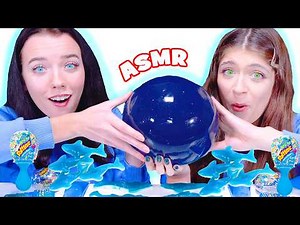 ASMR Giant Blue Gummy Eyeballs, Gummy Sharks Eating Sounds