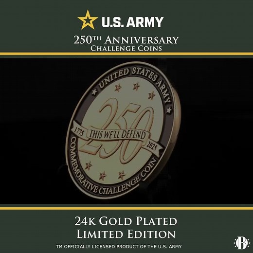 U.S. Army® 250th anniversary gold-plated challenge coins honor its history and all Soldiers past, present, and future. Shop now! | The Bradford Exchange