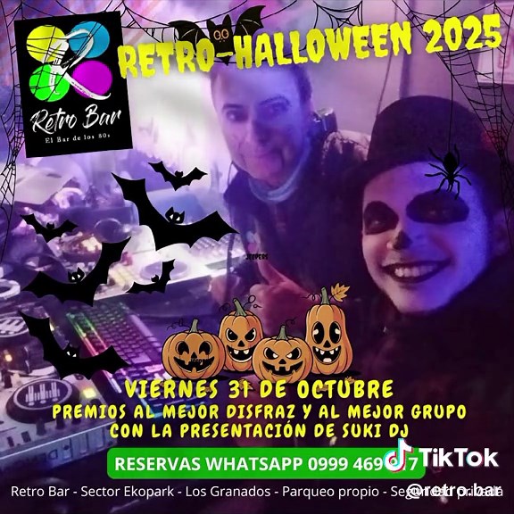 🎃FIESTA HALLOWEEEN - VIERNES 31🎃 Ven con tu mejor disfraz y gana premios🧙 🤡👻CONCURSO DE DISFRACES🤡👻 Premios al mejor difraz, mejor Brujita, mejor Grupo difrazado y más😎👌 Reserva con tiempo Whatsapp 099 946 9917☎️ Retro Bar - El Primer Bar de los 80s en Quito desde el 2005 Sector Ekopark - Los Granados - Quito Parqueo y Seguridad Privada #FiestaHalloween #Halloween2025 #halloweenparty #FiestaBrujas