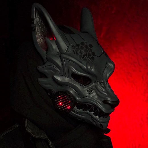 Cyberpunk Kitsune Mask: Gray & Black Fox, LED Light, Futuristic Cosplay - Etsy