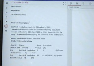 Read CSV fileDescriptionObjective:To work with FilesProble... | Filo