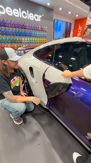 peelclear™ on Instagram: "@whatnooowaaay is lowkey impressed 😎 No it’s not actual wrap. It’s painted material that peels like wrap with zero adhesive residue. #semashow #SEMA2025 #automativepaint"