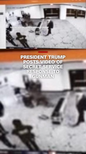 President Donald Trump posted footage of the Secret Service’s response to the gunman at the White House Correspondents’ Dinner in Washington, DC. The video shows agents standing guard at the venue responding swiftly as a person runs through the camera’s frame of view. In quick succession, the president also posted photos of a person in custody lying on the ground.