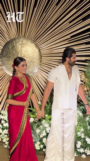 Newlyweds Vijay Deverakonda and Rashmika Mandanna, along with their families, at their wedding reception in Hyderabad #rashmikamandanna #VijayDeverakonda | Hindustan Times