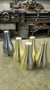 17K views · 3.5K reactions | A little multi-operation brass shade drawn down almost 5" deep starting at 1 1/16" dia. Cut the square, cut the circle, anneal, spin, wash, anneal, spin, wash, anneal, spin, trim and scotchbrite, and the solid steel tooling. GRRRAAAAAAVVVVYYYY! #metalspinning #metalspinner #metalforming #metalart #metalartist #brass #brassspinning #brassforming #brasslighting | Northwest Metal Spinning | Facebook