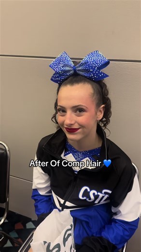 After not posting the end result here it is after hours of actually doing her hair it is still secured and looks good. The ponytail stayed high, hair is still slicked back. Find a great gel that works for your hair type, a good slick back brush and use got2b glued for the last step. That’s the most important! Also Make sure to WET THE HANDS AND GEL before applying to hair. It’s the best way the got2bglued works without being white or to “globby” #comphair #cheermom