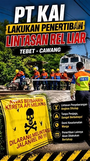 PT KAI Tutup Lintasan Rel Liar Tebet–Cawang Demi Keselamatan Warga#berbagiinfo #facts #videoviral