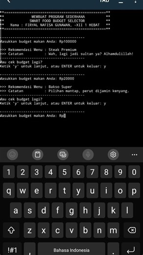 Program Penentuan Menu Makan Siang (Python) Firyal Nafisa Gunawan XII Saint 1