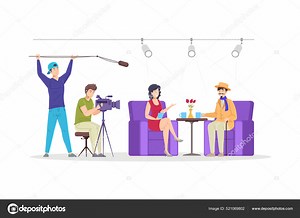 Woman Journalist Taking Interview Communicating Male Actor Celebrity Influencer Television