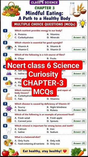 Class 6 Science Chapter 3 MCQs 🔥 | Mindful Eating Quiz with Answers