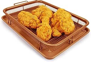 EaZy MealZ Crisping Basket & Tray Set | Air Fry Crisper Basket | Tray & Grease Catcher | Even Cooking | Non-Stick | Healthy Cooking (9.5" x 13", Copper)