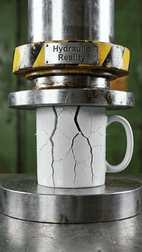 Hydraulic Press Completely Crushing a Ceramic Mug | Oddly Satisfying 4K Slow Motion #shorts