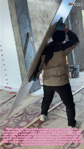 A Woman Moves Giant Tiles Alone | Heavy Duty Construction Work