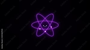 Atom icon in flat design. graphic representation of an atom or molecule. set gray molecule symbol or atom symbol .