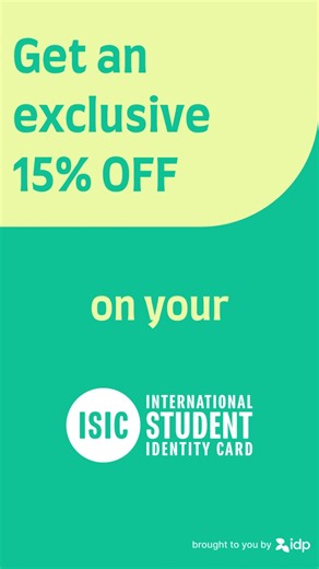 "Finalised your study abroad plans? Great. Now start saving like a pro. Unlock global student discounts with the ISIC card — from flights and food to fashion and more. 💳✨ 💥 Bonus: Get 15% OFF via IDP! 👉 Talk to your IDP counsellor and start saving smart. https://bit.ly/43fZrHR #StudentEssentials #ISIC #StudyAbroad #StudentDiscounts #StudentDeals" | IDP Education