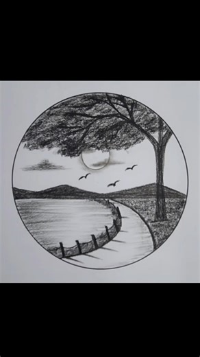 Easy Circle Landscape for Beginners #shorts #drawing #pencilart #art #howtodraw #circledrawing