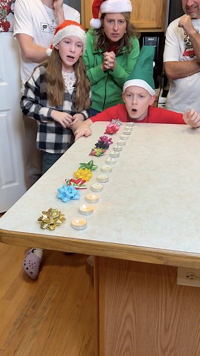 466K views · 4.1K reactions | Christmas Candle Blow Party Game ️ Dad, mom, and kids come up with clever funny Christmas party challenge with some tea candles and festive prizes. Whoever blows all the candles out, wins the golden special prize. | Benson Bros | Facebook