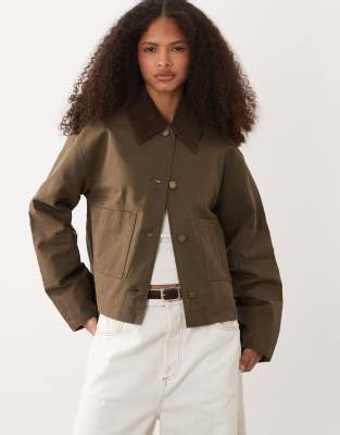 Mango barn jacket in khaki | ASOS
