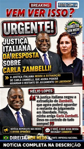 🚨 URGENTE: JUSTIÇA ITALIANA DÁ RESPOSTA SOBRE CARLA ZAMBELLI