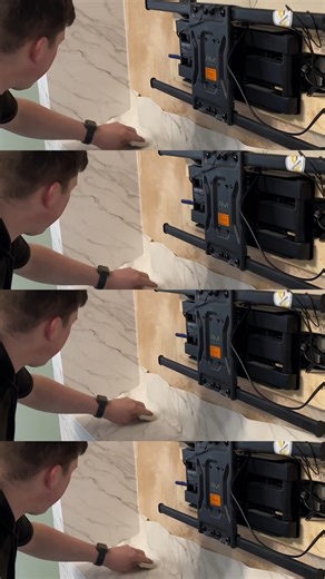 Wrapping a huge media wall! 📺 #kitchenwrap #kitchenwrapping #homedecor #kitchendesign #smallbusiness | Kitchen WrapCo.