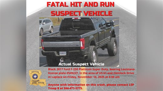 Driver arrested in connection with LaPlace fatal crash