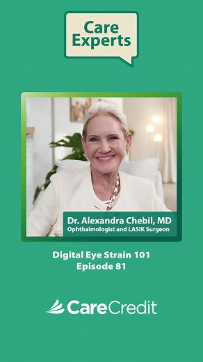 4.3K views · 18 reactions | Do your eyes feel strain from constantly looking at your computer or phone screen? Well, you're not the only one! Digital eye strain is a common issue that people face. Did you know that staring at your screens can cause you to blink less, which is one of the main reasons why eye strain happens?! Find out more from Dr. Alexandra Chebil in this episode of Care Experts ➡️ https://www.carecredit.com/careexperts/ | CareCredit | Facebook