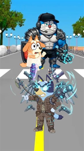 Police Officer Bluey Frightened and Angry Doraemon