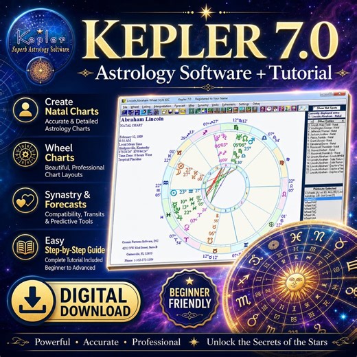 Kepler 7.0 Astrology Software   Tutorial, Natal Chart Maker, Astrology Wheel Charts, Synastry Forecast Tool, Digital Download Guide