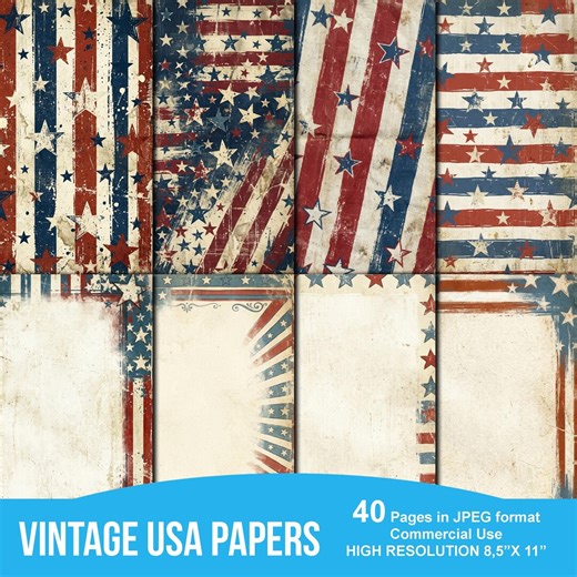Distressed American Flag Digital Paper, Vintage Stars & Stripes Backgrounds, Patriotic Junk Journal, 4th of July Scrapbook Printables - Etsy