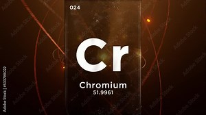 Chromium (Cr) symbol chemical element of the periodic table, 3D animation on atom design background Stock Video
