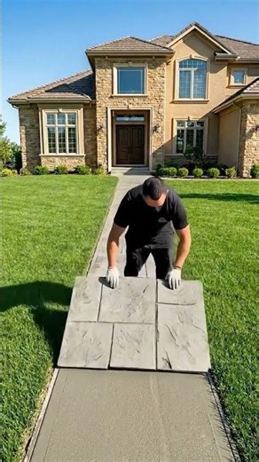 From Plain Concrete to Luxury Ashlar Slate Pathway 🤯 #heavymachinery