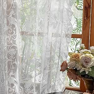 White Lace Curtains 63 Inch Length - Victorian Sheer Voile Floral Curtains for Bedroom Nursery Elegant Ruffle Privacy Light Filtering 2 Panels Rod Pocket Window Decor, 59 x 63 Inch