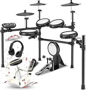 Donner DED-400 Electric Drum Set, Electric Drums with Quiet Mesh Heads, Elite Drum Module, Solid Rack, Cymbals w/Choke, 50 Kits and 400 Sounds, Throne, Headphones, Sticks, USB MIDI, Melodics Lessons